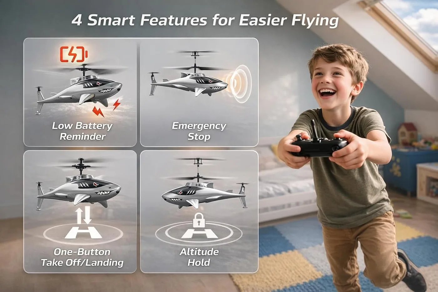DEERC SQN005 Shark RC Helicopter product features