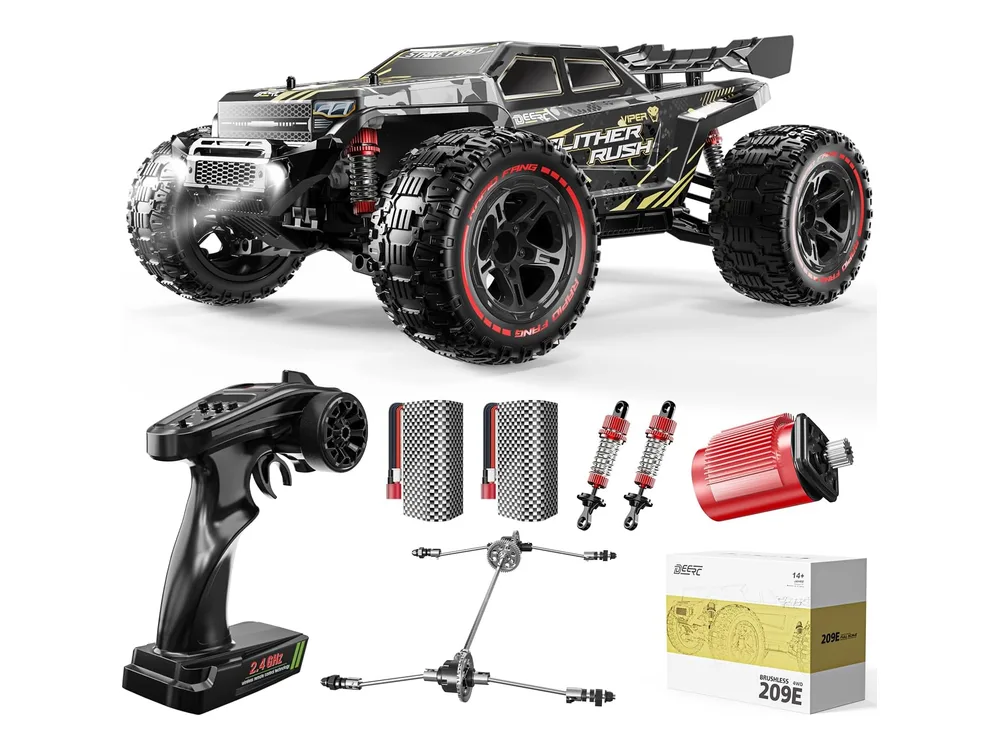 DEERC 209E Brushless RC Truck — Black Base Color With Gold Stripes